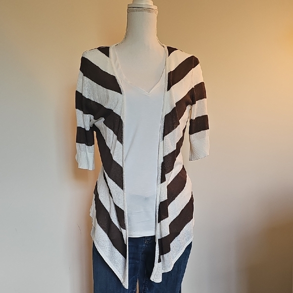 Striped Brown and White Women's Sweater - Picture 1 of 4